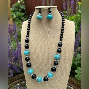 1980's Midnight Joy Ride Swirled Turquoise Lucite Retro Jewelry Set